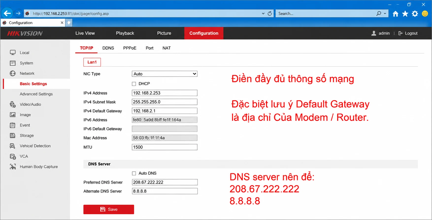Đăng nhập địa chỉ IP của thiết bị