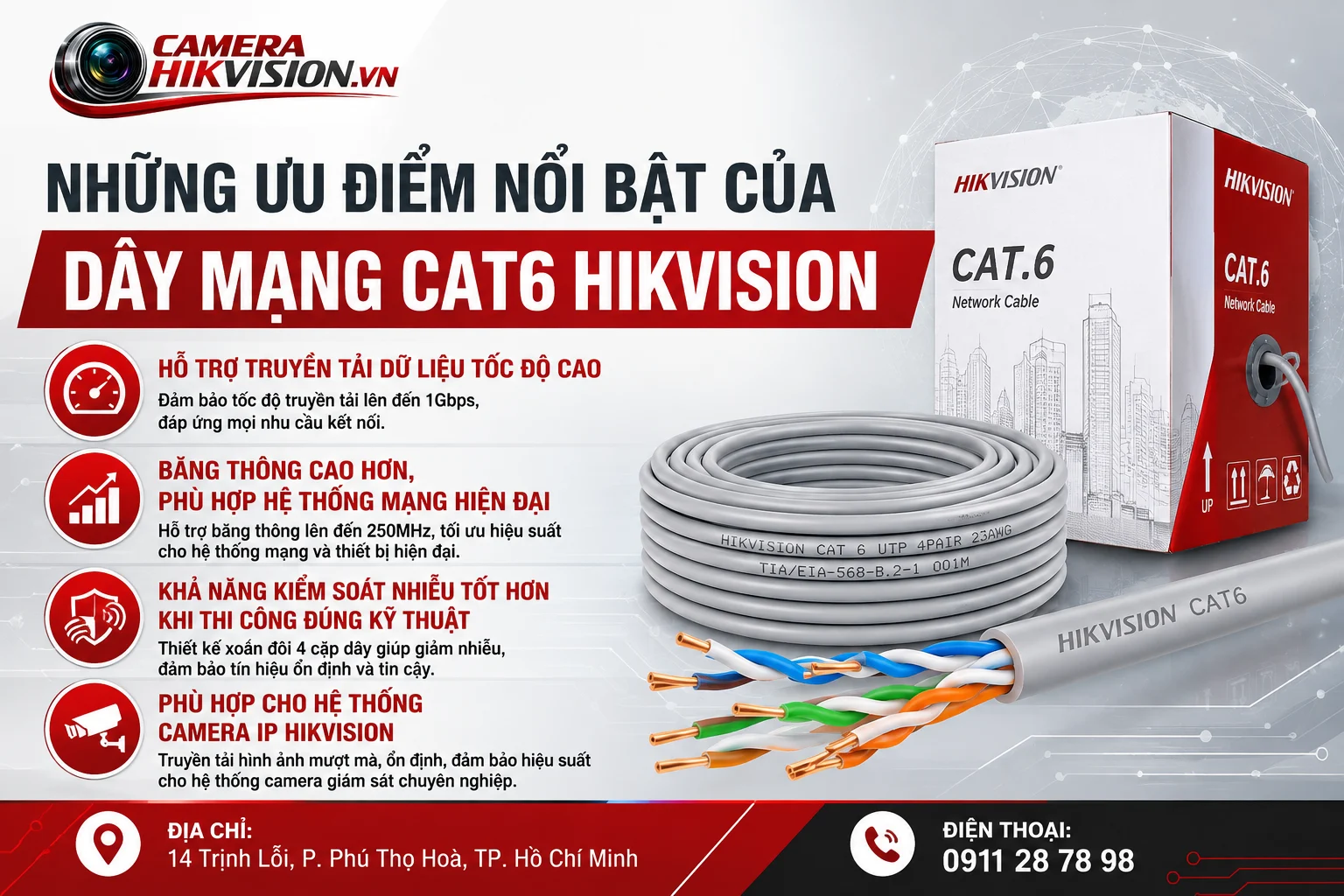 Những ưu điểm nổi bật của Dây mạng Cat6 Hikvision