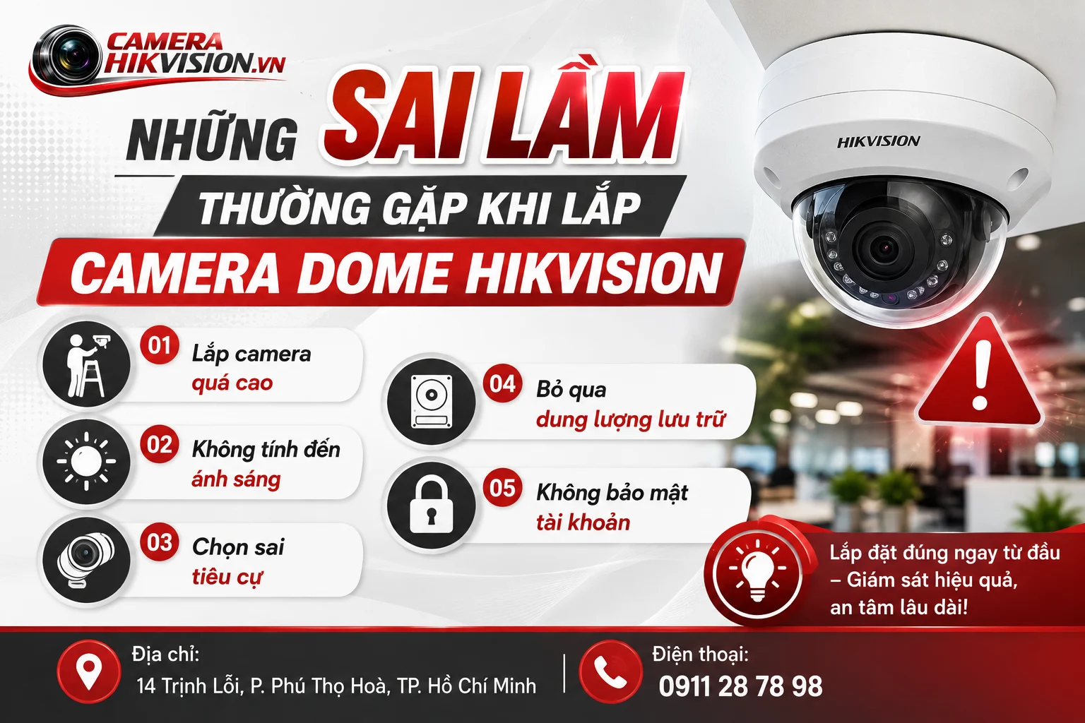 Những sai lầm thường gặp khi lắp Camera Dome Hikvision