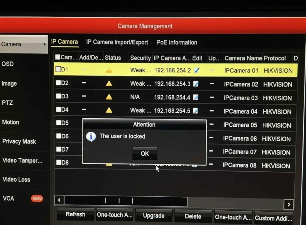 Dấu hiệu nhận biết tài khoản camera Hikvision bị khóa