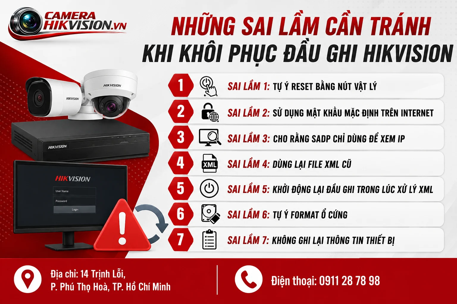 Những sai lầm cần tránh khi khôi phục đầu ghi Hikvision