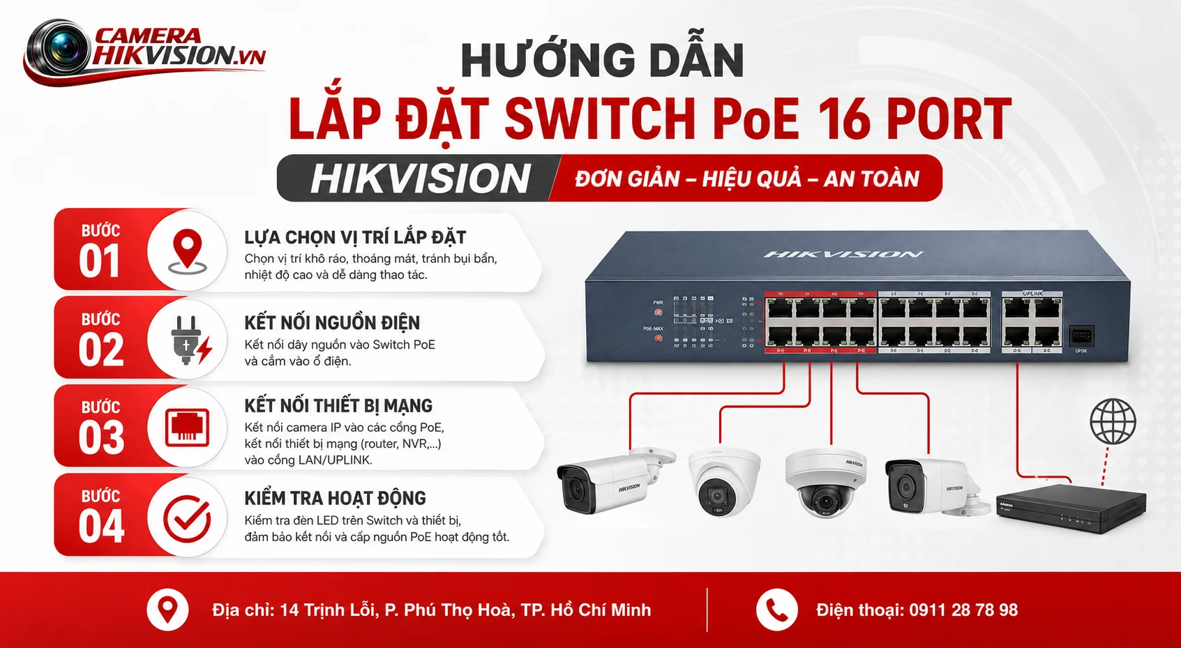 Hướng dẫn lắp đặt Switch PoE 16 Port Hikvision
