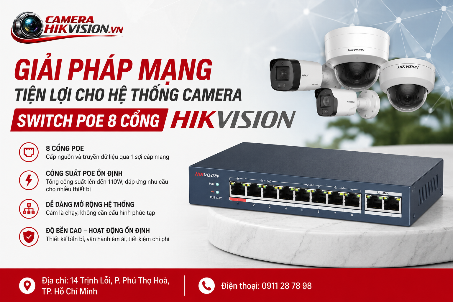 Giải pháp mạng tiện lợi cho hệ thống camera Switch PoE 8 cổng Hikvision