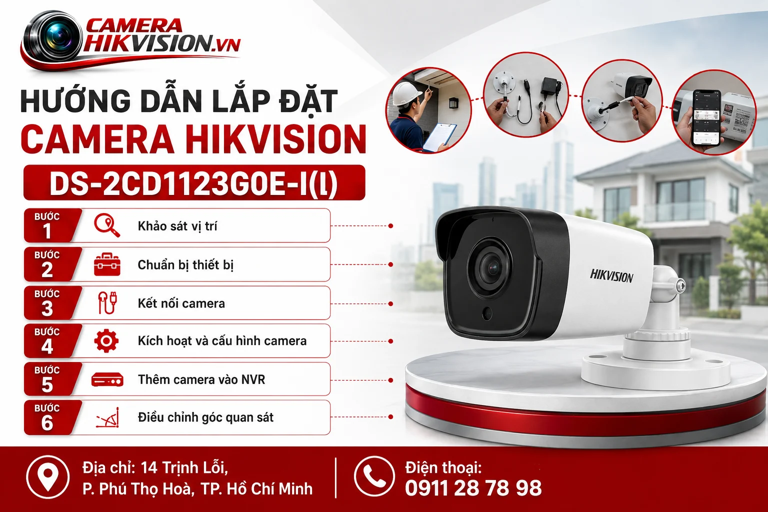Hướng dẫn lắp đặt Camera Hikvision DS-2CD1123G0E-I(l)