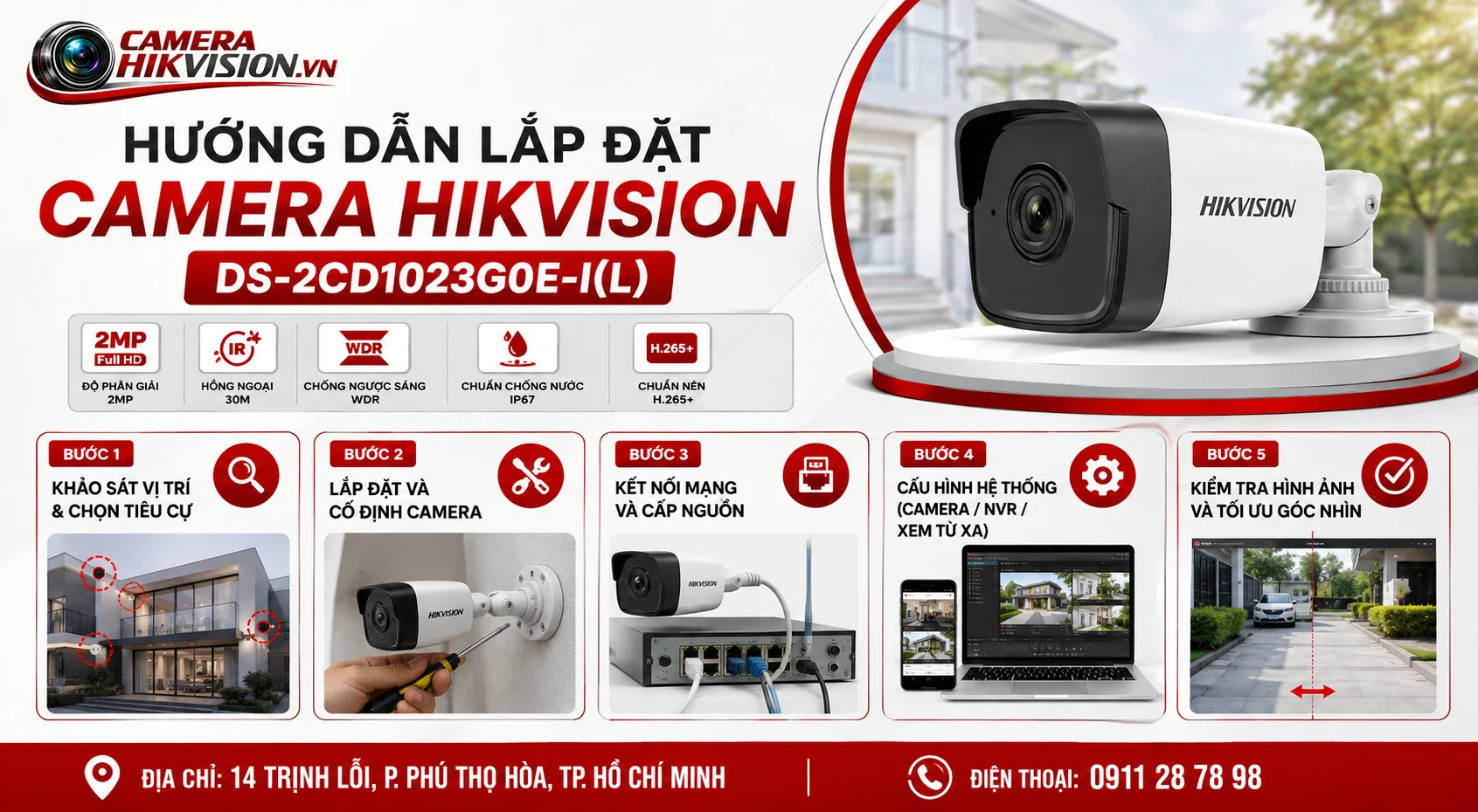 Hướng Dẫn Lắp Đặt Camera Hikvision DS-2CD1023G0E-I(L)