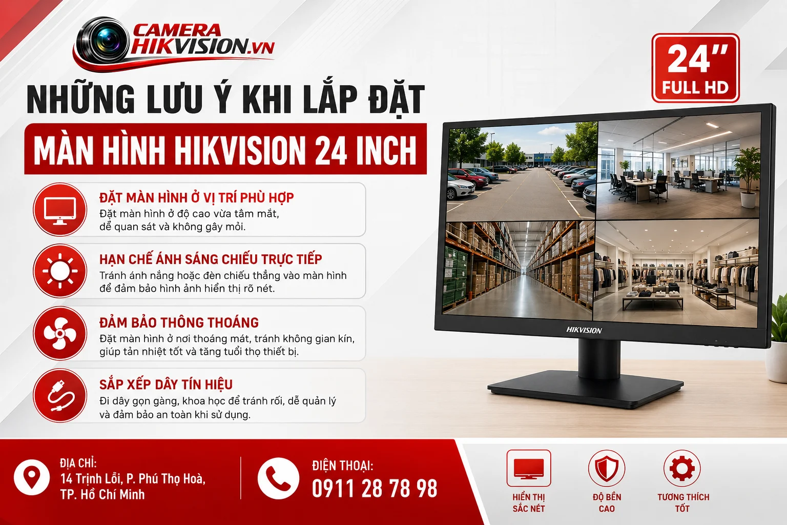 Những lưu ý khi lắp đặt Màn Hình Hikvision 24 inch
