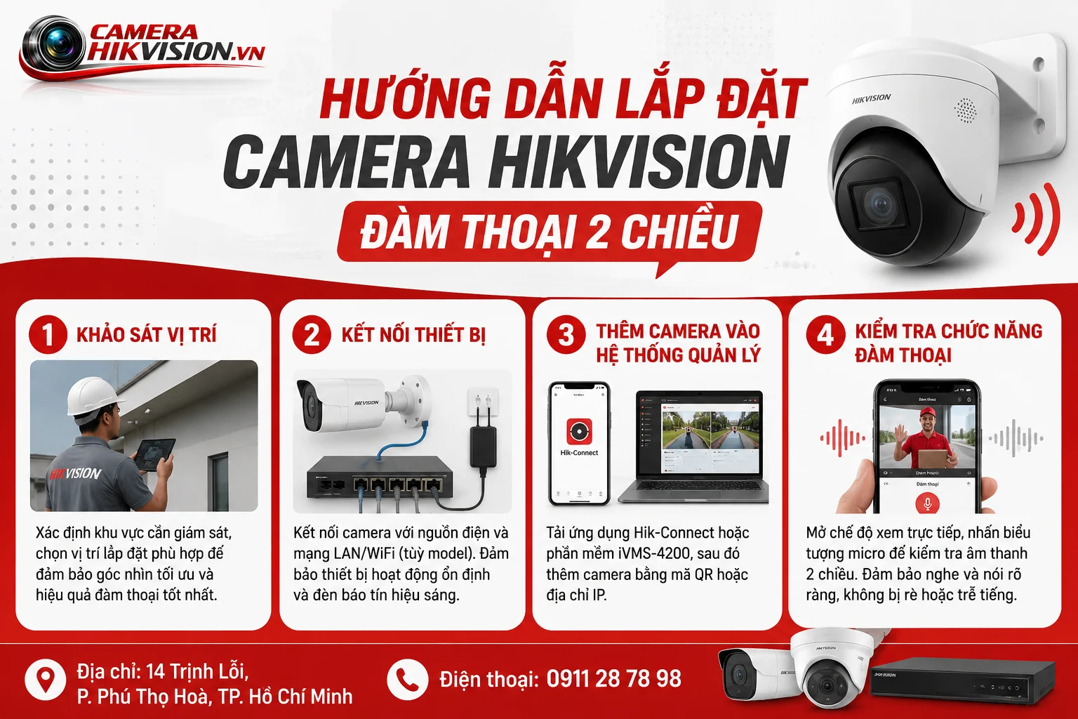 Hướng dẫn lắp đặt Camera Hikvision đàm thoại 2 chiều