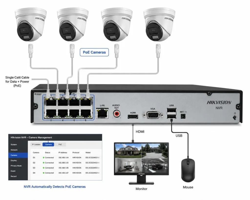 Kết Nối Camera Hikvision Với Đầu Ghi Có PoE Có Gì Khác?