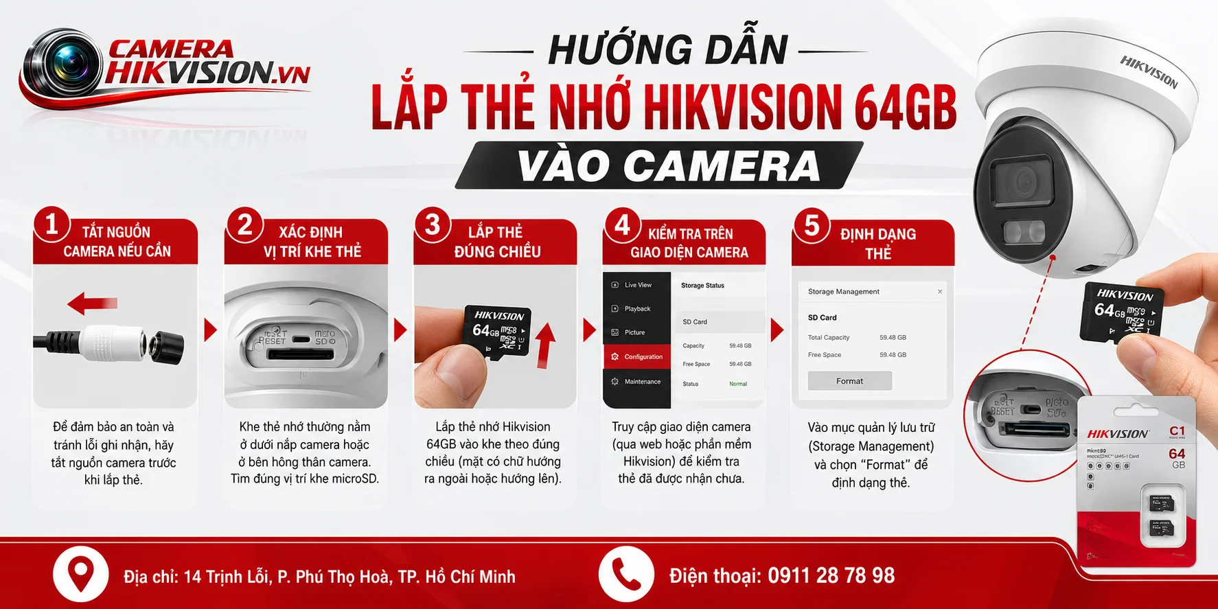 Hướng dẫn lắp thẻ nhớ Hikvision 64GB vào camera