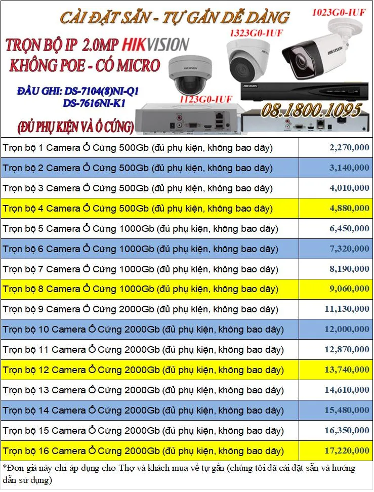 Bộ camera IP Hikvision có âm thanh 2.0Mp giá rẻ