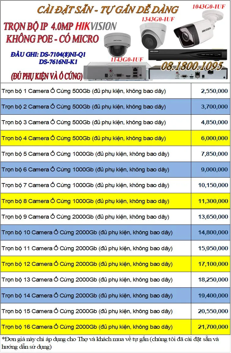 Bộ IP không POE có thu Âm 4Mp Hikvision