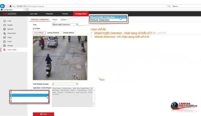 Thiết lập vùng nhận diện & vạch phát hiện
