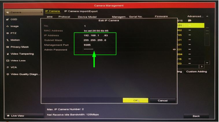 Sửa dải IP và gateway cho camera trước khi thêm vào NVR