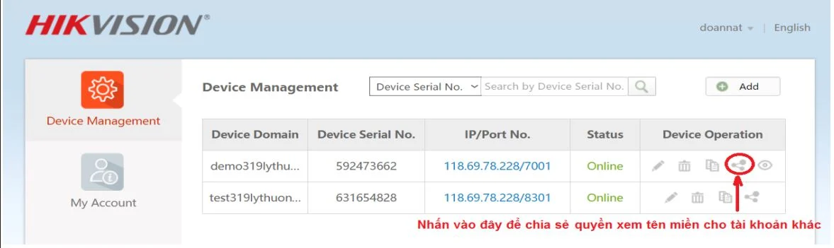 Hướng dẫn chia sẻ quyền xem tên miền Hik-Connect Domain