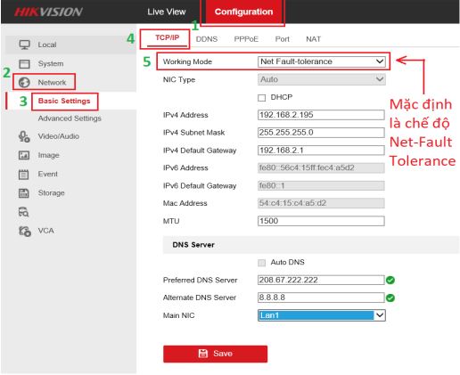 Giao diện Working Mode chuyển từ Net-Fault Tolerance sang Multi-Address