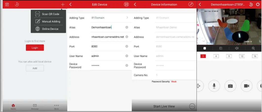 Màn hình Hik-Connect thêm thiết bị qua tên miền