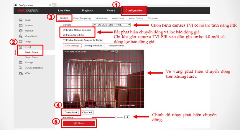 Hướng dẫn sử dụng tính năng phát hiện chuyển động lọc báo động giả trên đầu ghi Turbo 4.0 và Camera TVI PIR