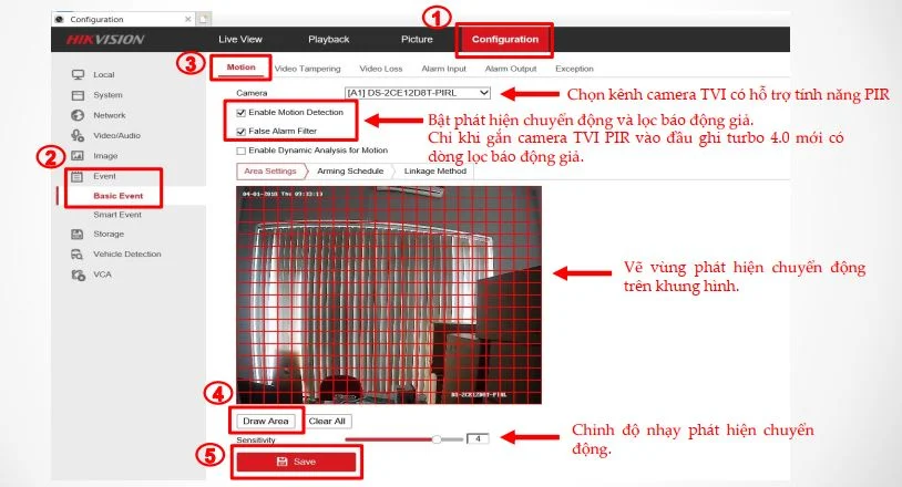 Hướng dẫn sử dụng tính năng phát hiện chuyển động lọc báo động giả trên đầu ghi Turbo 4.0 và Camera TVI PIR