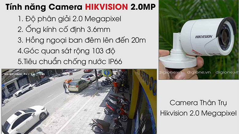 Camera thân trụ Hikvision 2MP ngoài trời IP67 với hồng ngoại EXIR phù hợp lắp đặt cửa hàng và nhà phố