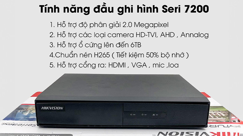 Đầu ghi hình Hikvision seri 7200 16 kênh hỗ trợ H.265+ phù hợp hệ thống 8–16 camera