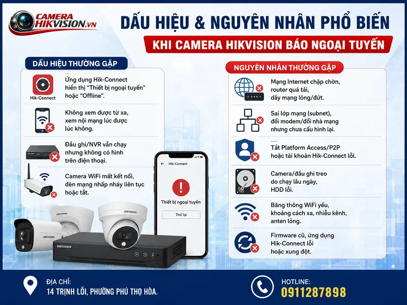 Dấu hiệu và nguyên nhân phổ biến khi camera Hikvision báo ngoại tuyến