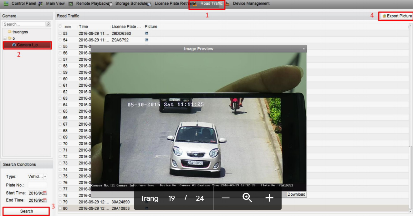 Tìm kiếm biển số xe theo thời gian và plate number trên phần mềm Hikvision