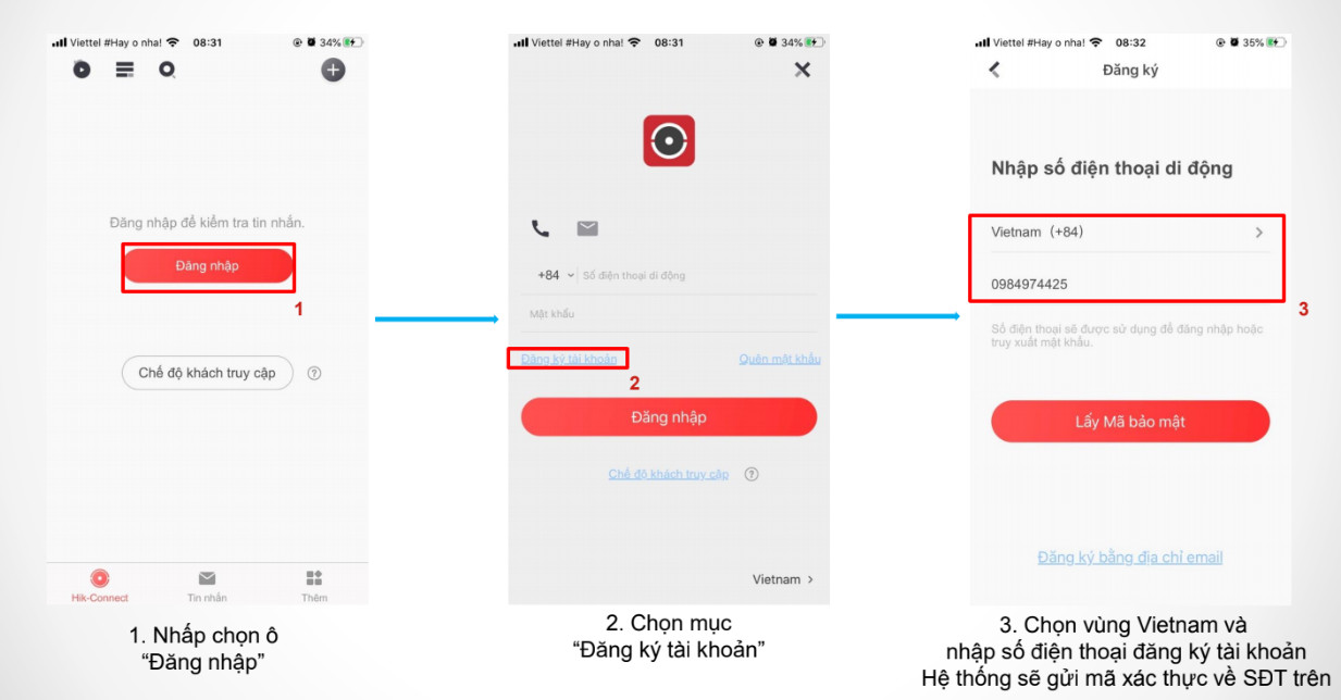 Các bước đăng ký tài khoản Hik-Connect bằng số điện thoại tại Việt Nam