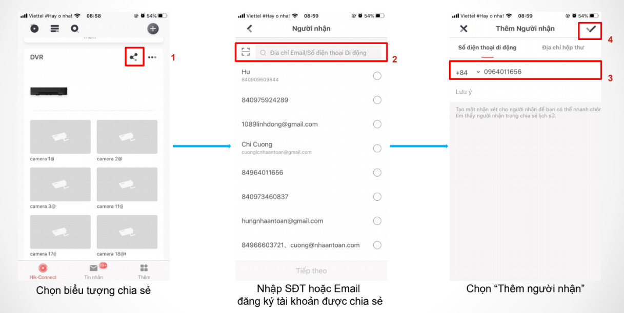 Chia sẻ camera Hikvision trên Hik-Connect và phân quyền xem trực tiếp, xem lại