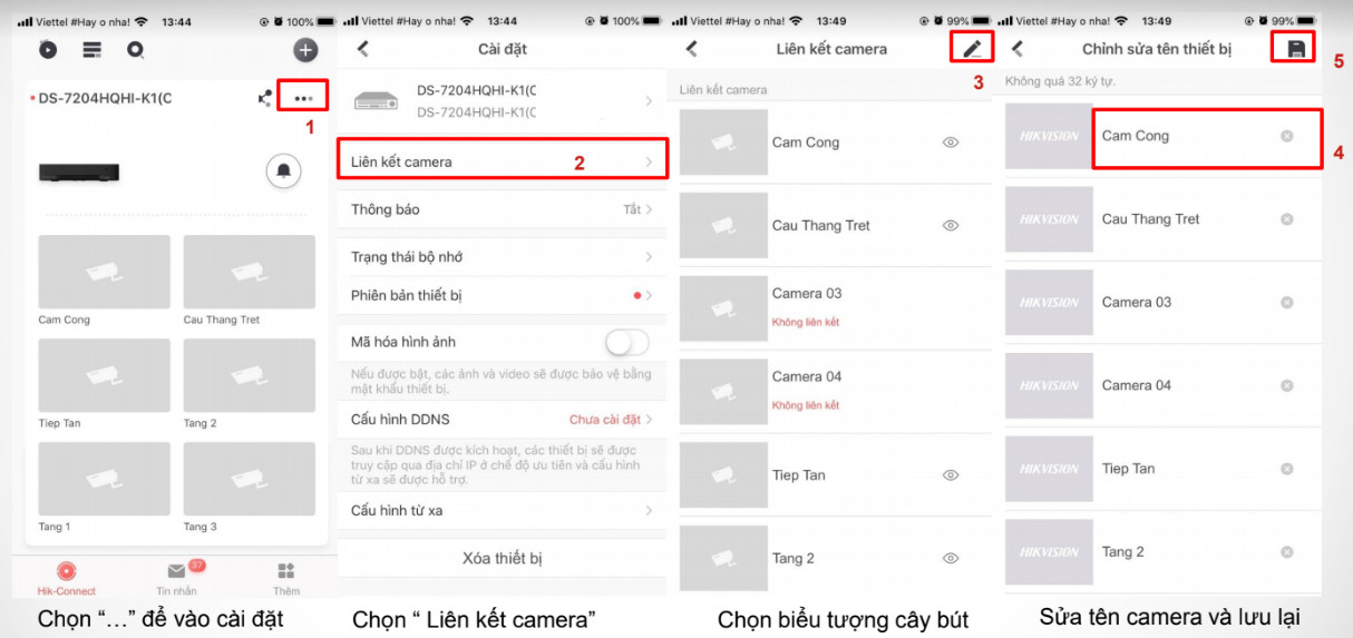 Đổi tên camera theo vị trí giúp quản lý Hik-Connect rõ ràng, dễ tìm