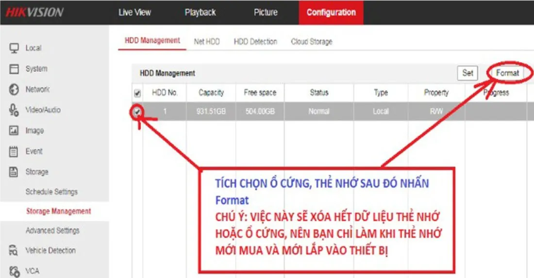 Format ổ cứng trên đầu ghi Hikvision trước khi ghi hình