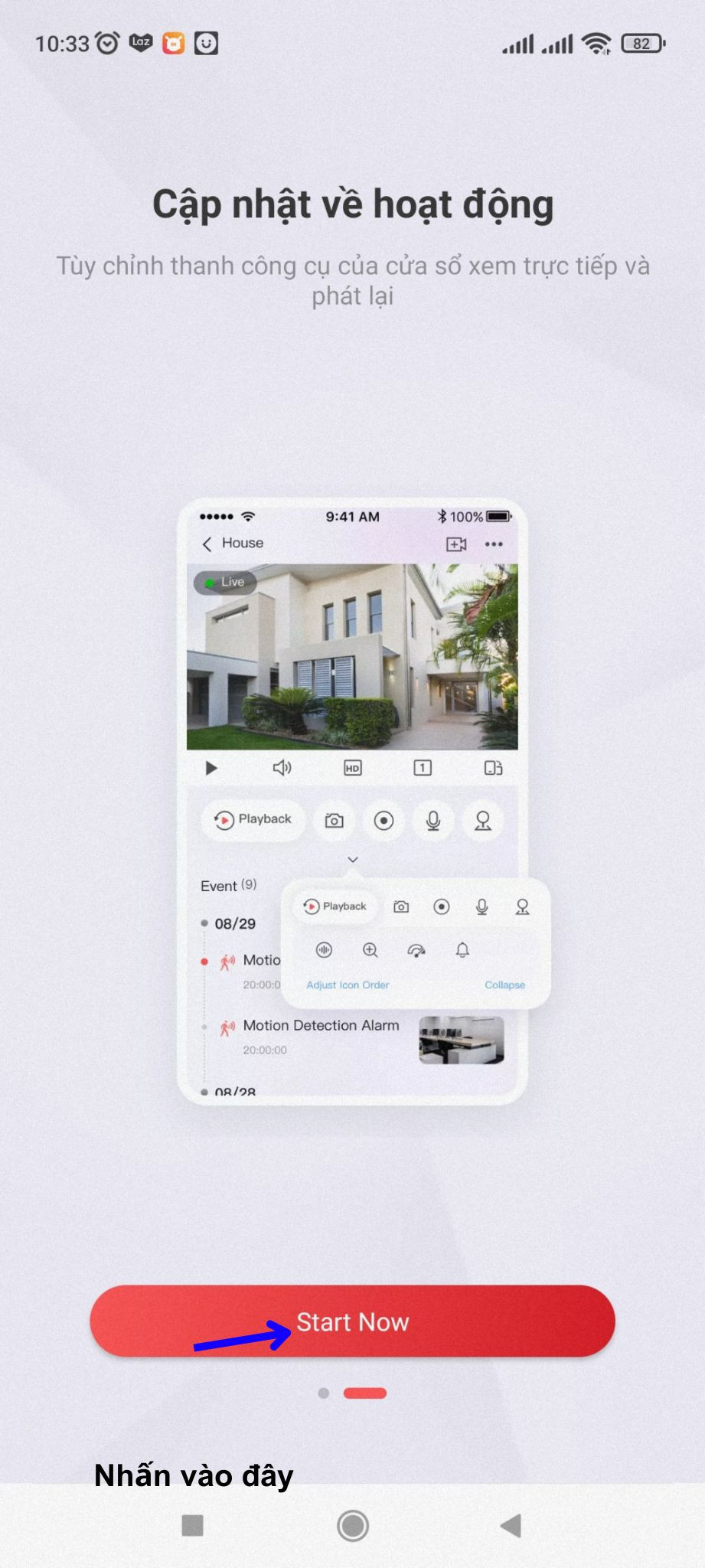 Màn hình hướng dẫn khởi động và cấp quyền khi chạy Hik-Connect lần đầu trên iPhone
