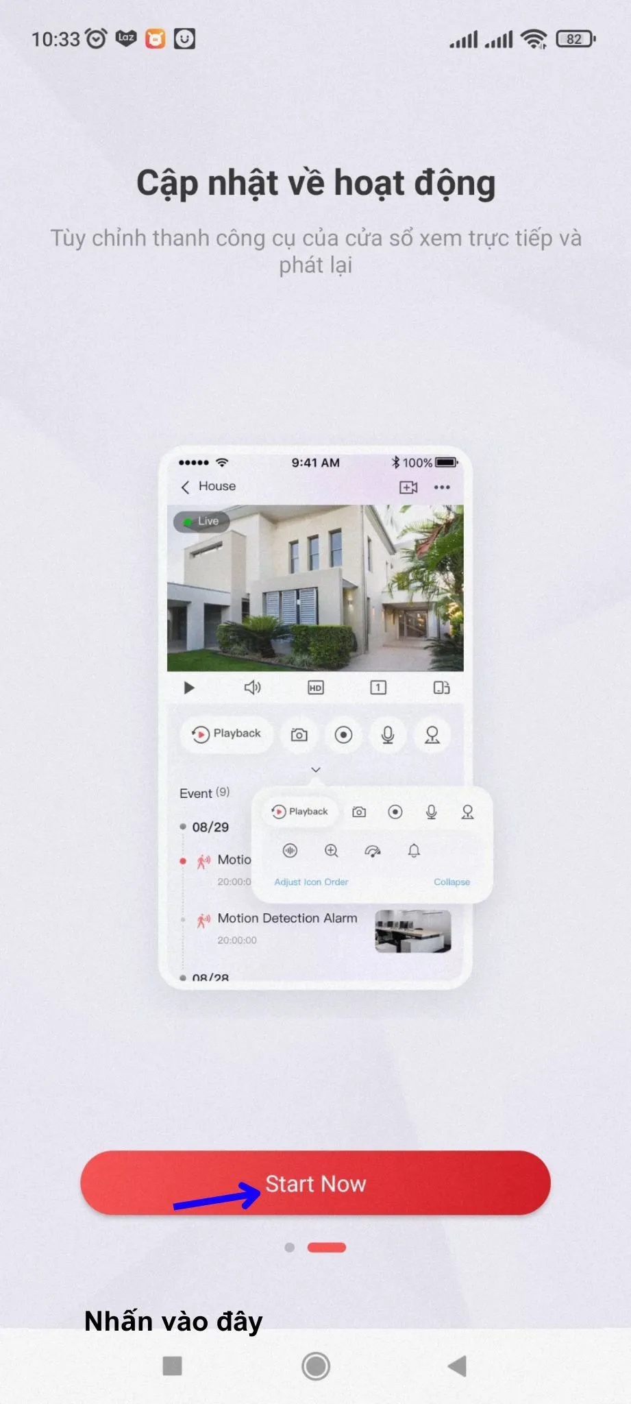 Màn hình thiết lập ban đầu khi cài Hik-Connect trên điện thoại mới