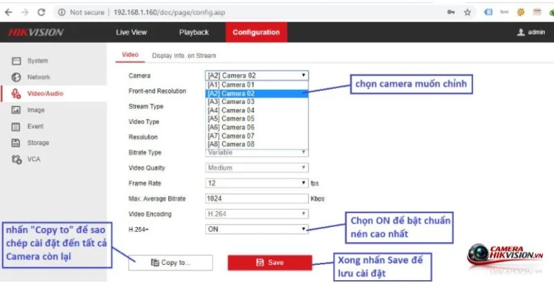 Cách cấu hình đầu ghi Hikvision mới nhất bật chuẩn nén tiết kiệm dung lượng