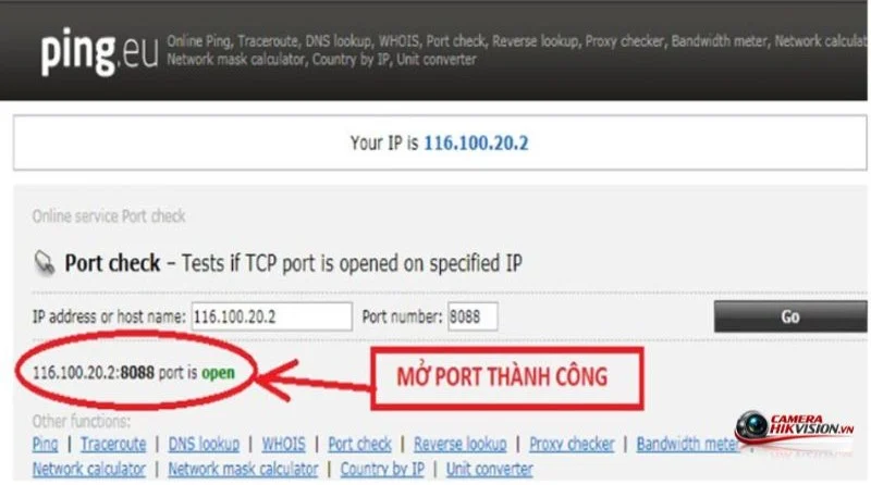 Kiểm tra mở port tại ping.eu/port-chk