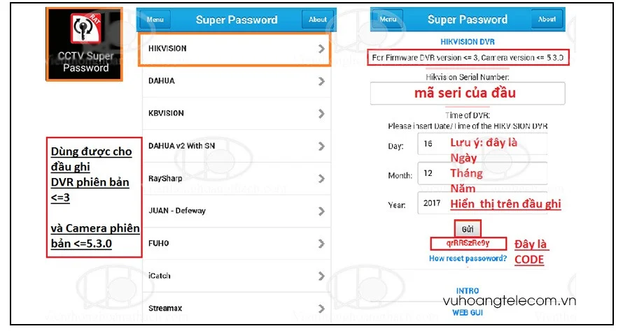 Ứng dụng tạo Secure Code để khôi phục mật khẩu Hikvision cho firmware cũ
