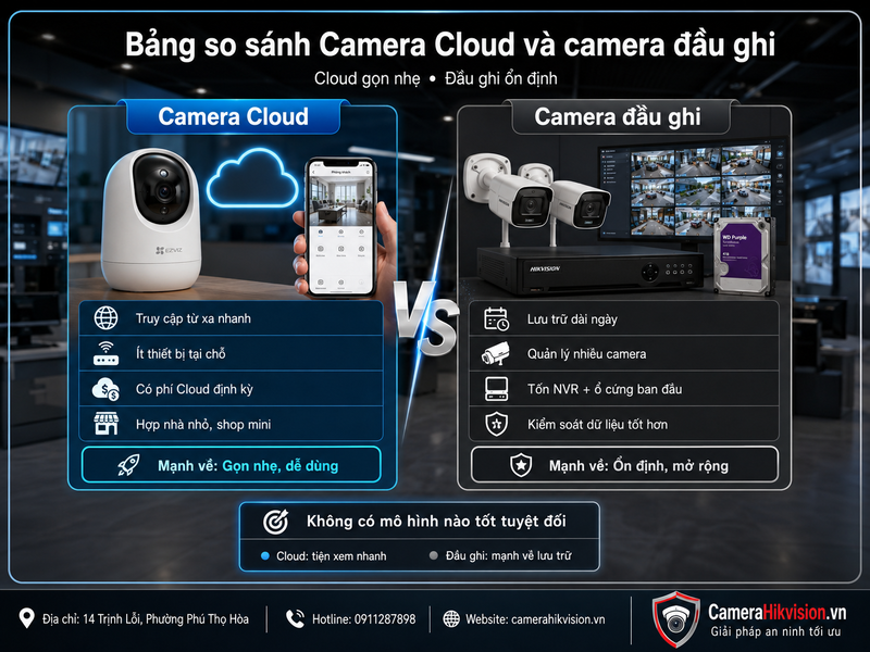 Bảng so sánh Camera Cloud và camera đầu ghi