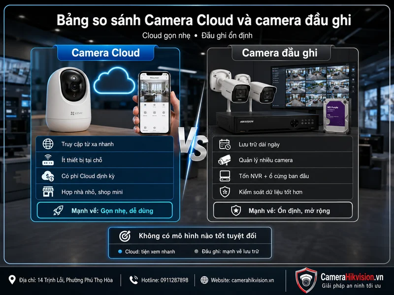 Bảng so sánh Camera Cloud và camera đầu ghi