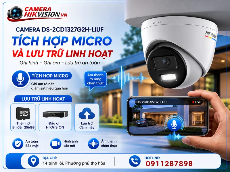 Camera DS-2CD1327G2H-LIUF tích hợp Micro và lưu trữ linh hoạt