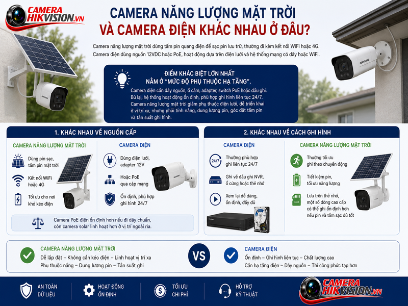 Camera năng lượng mặt trời và camera điện khác nhau ở đâu?