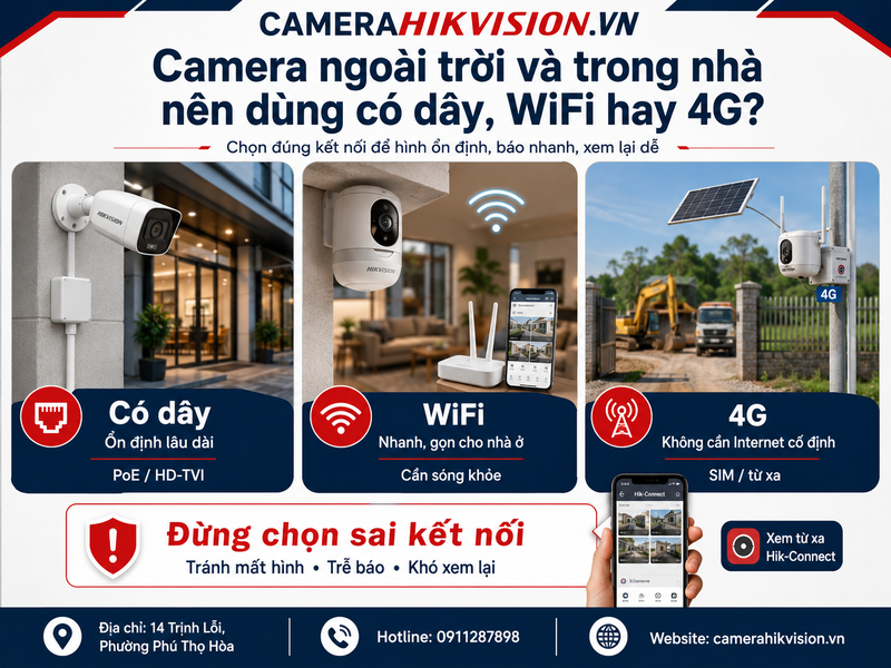 Camera ngoài trời và trong nhà nên dùng có dây, WiFi hay 4G?