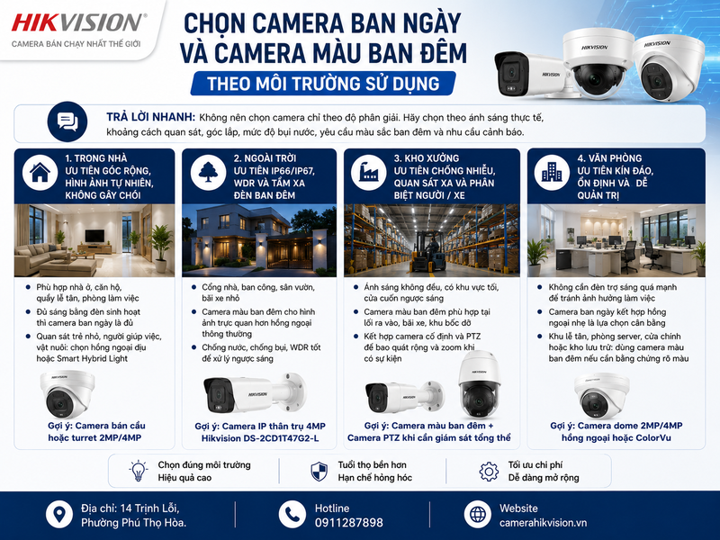 Chọn camera ban ngày và camera màu ban đêm theo môi trường sử dụng