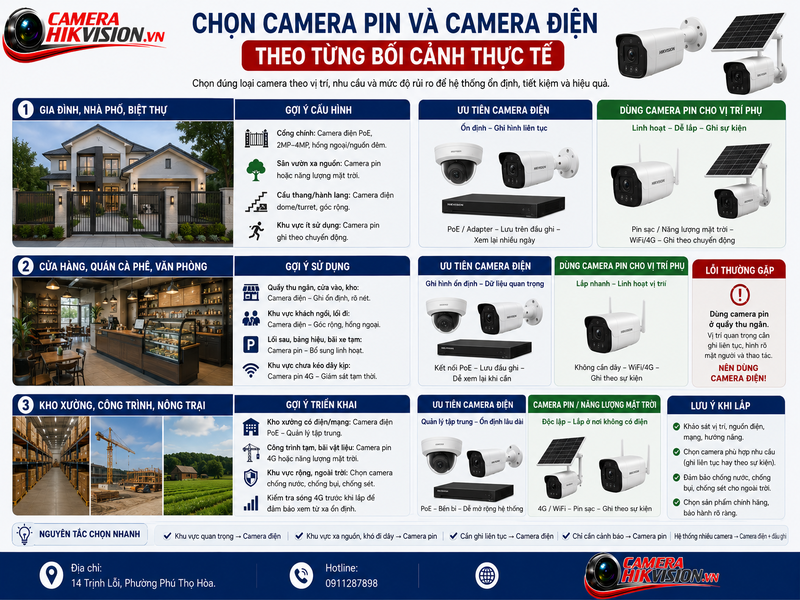 Chọn Camera pin và camera điện theo từng bối cảnh thực tế