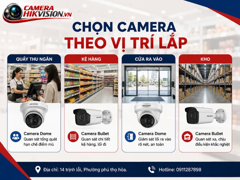 Chọn camera theo vị trí lắp quầy thu ngân, kệ hàng, cửa ra vào và kho