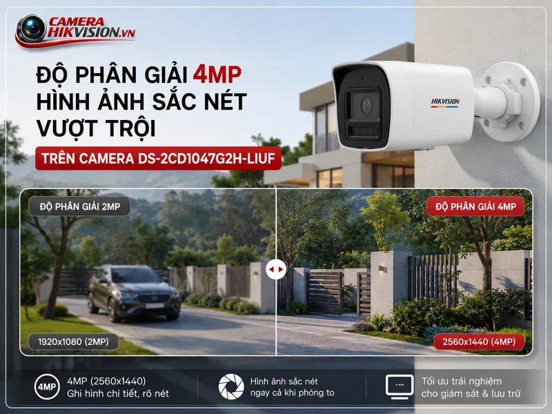 Độ phân giải 4MP hình ảnh sắc nét vượt trội trên camera DS-2CD1047G2H-LIUF