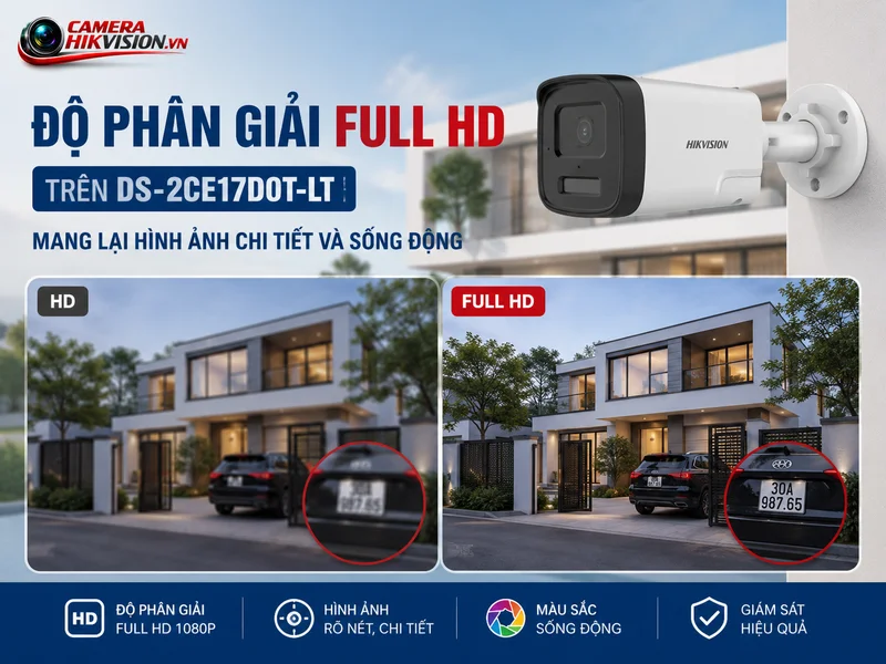 Độ phân giải Full HD trên DS-2CE17D0T-LT mang lại hình ảnh chi tiết và sống động 