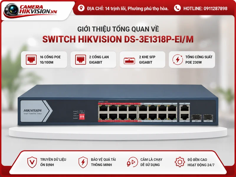 Giới thiệu tổng quan về Switch Hikvision DS-3E1318P-EI/M