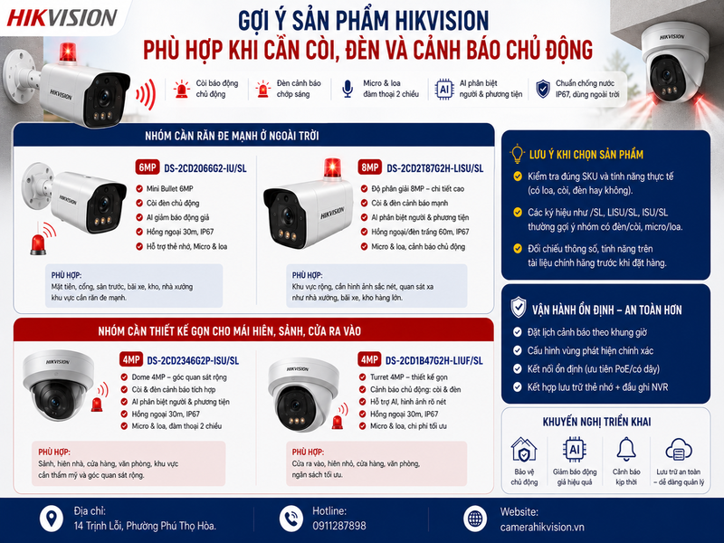 Gợi ý sản phẩm Hikvision phù hợp khi cần còi, đèn và cảnh báo chủ động