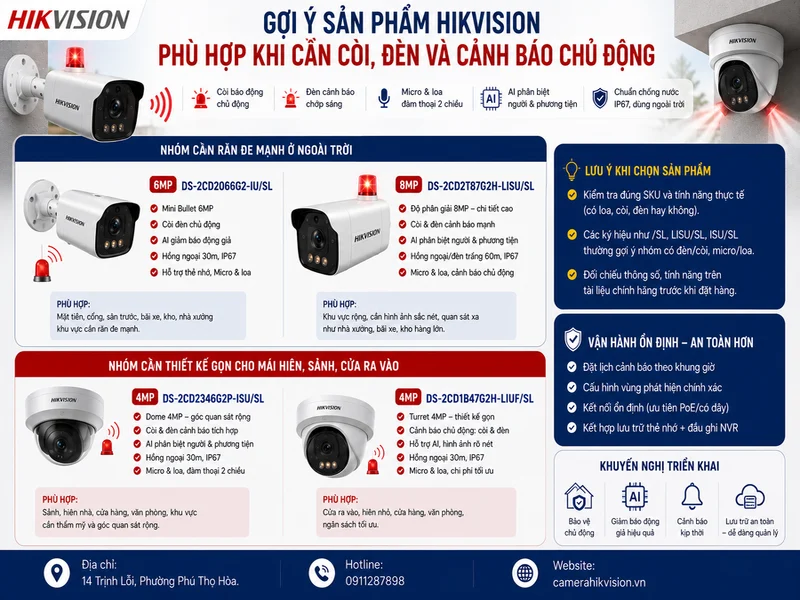 Gợi ý sản phẩm Hikvision phù hợp khi cần còi, đèn và cảnh báo chủ động