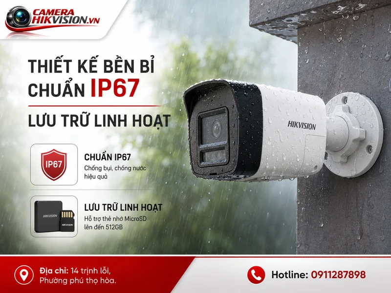 Hikvision DS-2CD1043G2-LIUF/SL thiết kế bền bỉ chuẩn IP67 và Lưu trữ linh hoạt