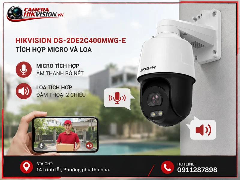 Hikvision DS-2DE2C400MWG-E tích hợp Micro và Loa